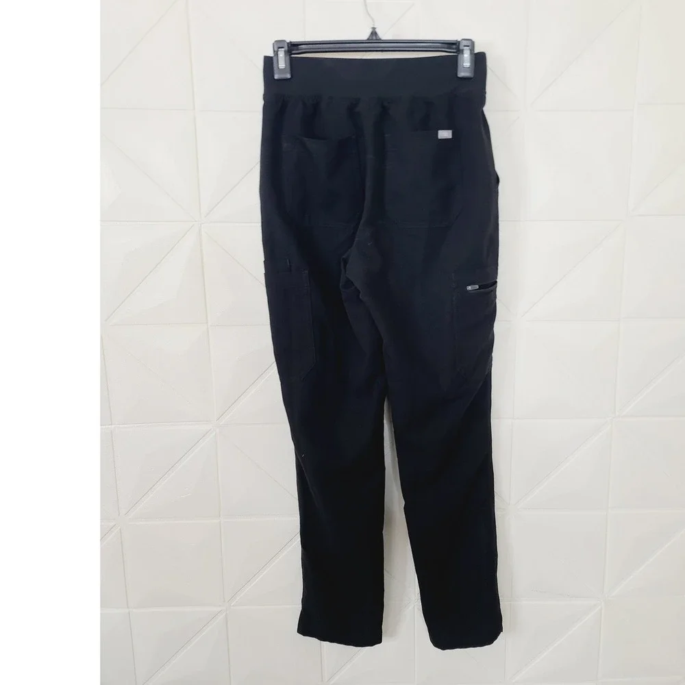 Figs HW Yola Scrub Pants, drawstring waistband stretchy Women, Size XS Black.
